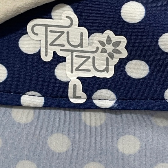 Tzu Tzu Navy Blue White Polka Dot Allied Top Racerback Zip Front Size Large - Picture 5 of 6
